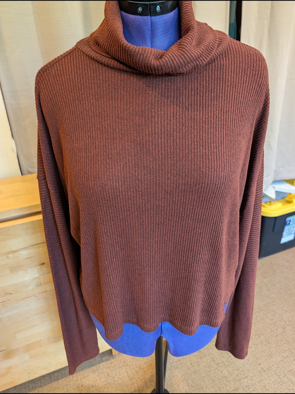 Bobeau Ribbed Cowl Neck Sweater - Rust Brown